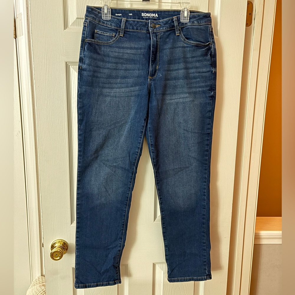 Sonoma Womens Dark Wash Straight Leg Jeans Size 14 Regular Length